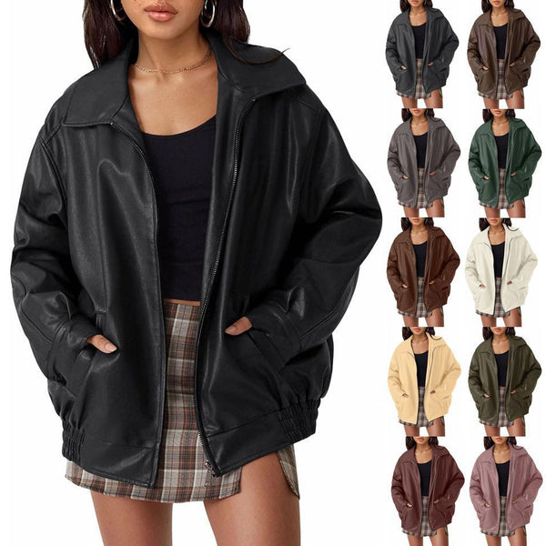 Women's Oversized Biker's Leather Jacket Fall Winter Fashion