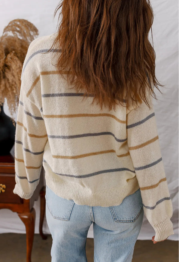 New Womens Casual Color-Striped Pullover Sweater