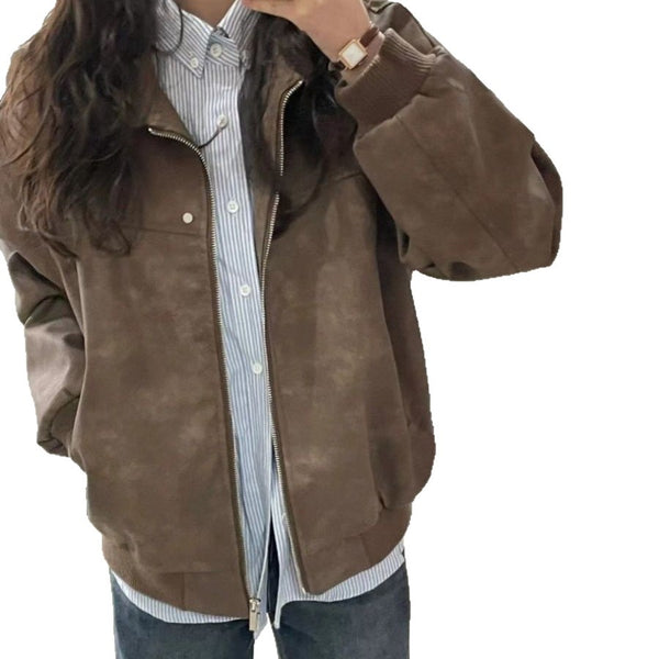 Retro Brown Square-Neck Coat Women's SpringAutumn Style