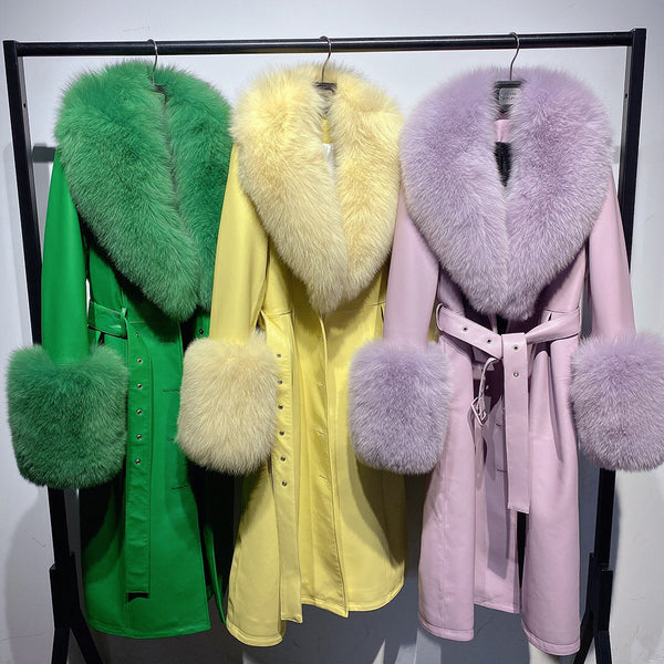 Slim-fit Leather Sheepskin Fox Fur Coat