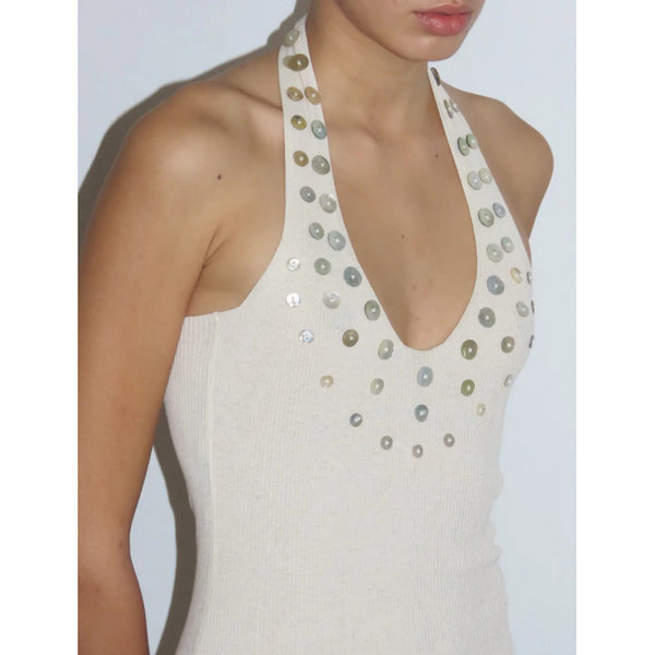 Decorative Threaded Knit Halterneck Vest Top