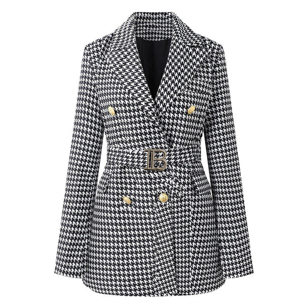 Elegant Waist-Cinched Blazer Dress With Double-Breasted Buttons