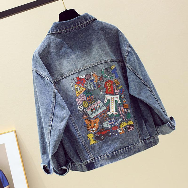 Women's Casual Loose Printed Denim Jacket