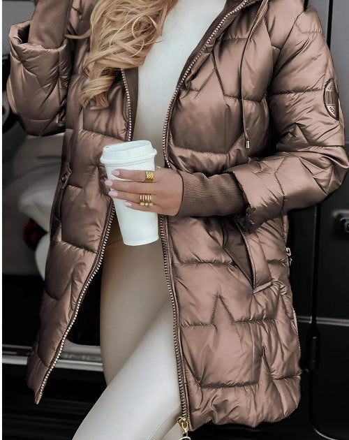 Hooded Cotton-Padded Jacket With Three Zippers