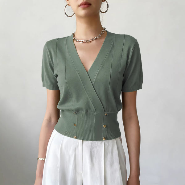 Women's Solid Color Elegant Top With Double Breasted Three Buttons