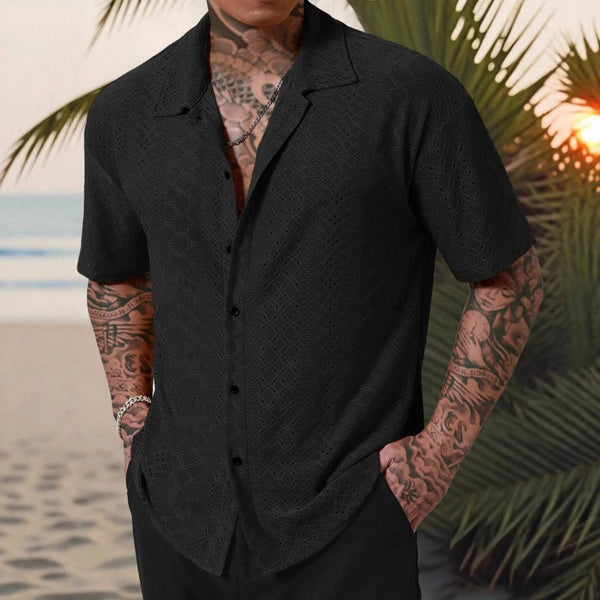 Mens Versatile Hollow-Out Jacquard Casual Shirt