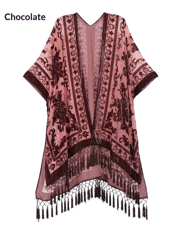 Fashionable Bohemian Style Velvet Long Handmade Fringed Shawl