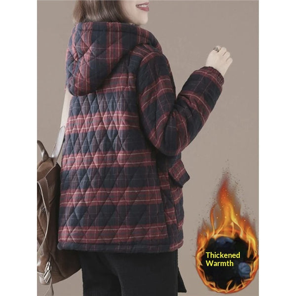 Short Cotton-padded Coat In Plaid For Fall And Winter