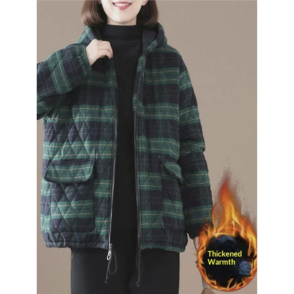 Short Cotton-padded Coat In Plaid For Fall And Winter