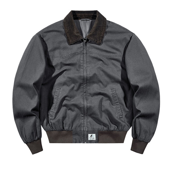 Spring And Autumn Washed Denim Work Jacket With Lapel For Young Men