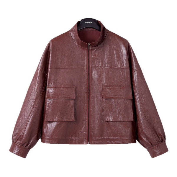 Women's Leather Top Loose All-matching European And American Style Short Coat
