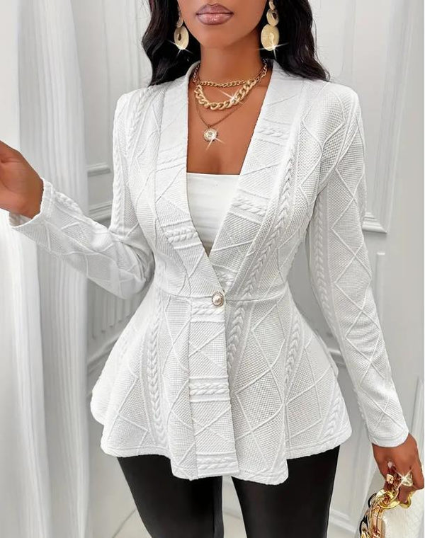 Women Jacquard Texture Single Button Slim-fit Long-sleeved Jacket