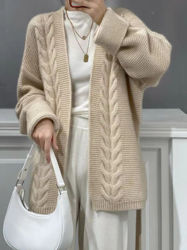 Wool Knit Cardigan For Women Mid-length Autumnwinter Style