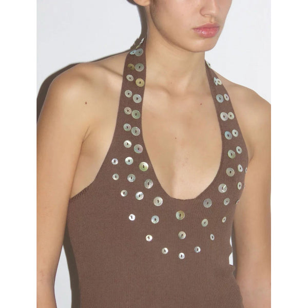 Decorative Threaded Knit Halterneck Vest Top