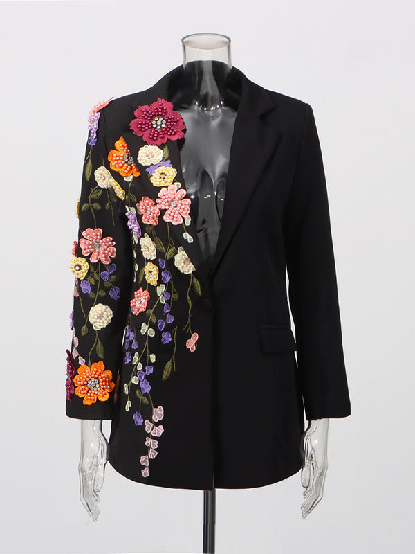 Elegant Three-dimensional Floral Embroidered Blazers
