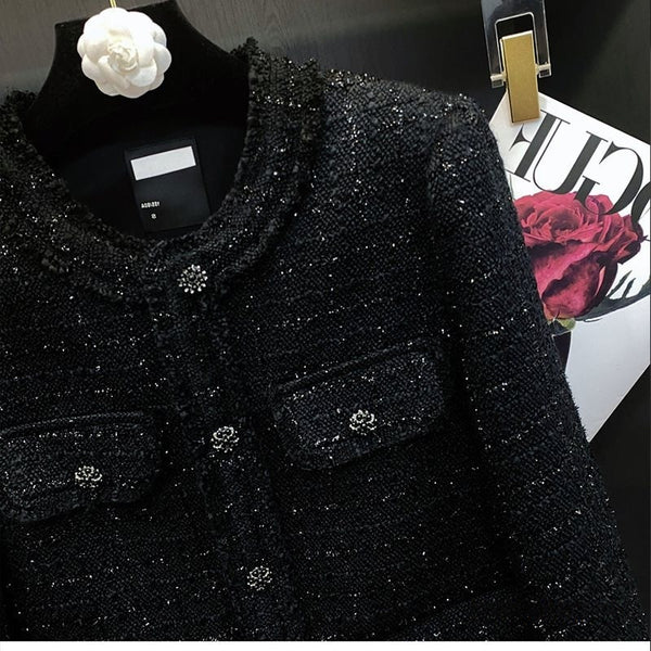 French-style Chic Tweed Top With Long Sleeves