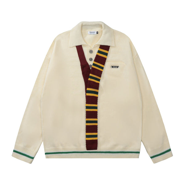 American Preppy-Style Color-Block Striped Knit Sweater