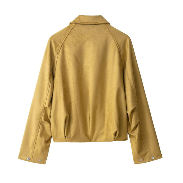 Women's Fashion Suede Bomber Jacket Coat