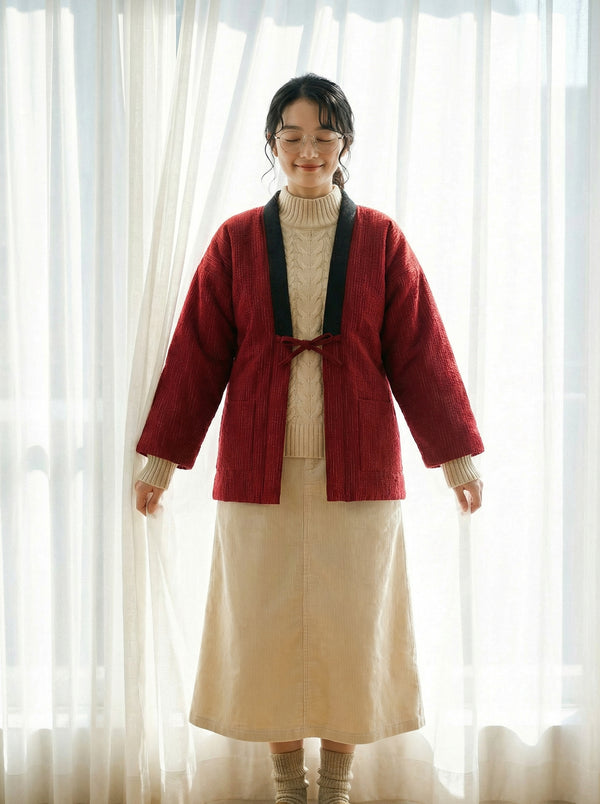 Women's Haori, Women's Warm Coat, Women's Japanese Style Padded Jacket, Japanese Style Indoor Wear, Lightweight & Warm Printed Coat, Japanese Traditional Clothing, Oversized Padded Jacket With Pockets