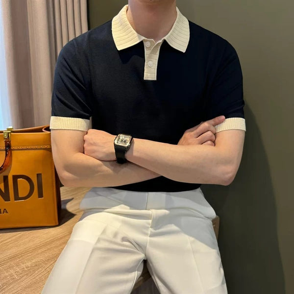 Men's Simple Contrasting Color Knitted Base Layer Shirt