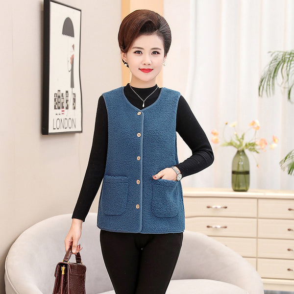 Middle-aged And Elderly Womens Short Fleece-Lined Vest Coat
