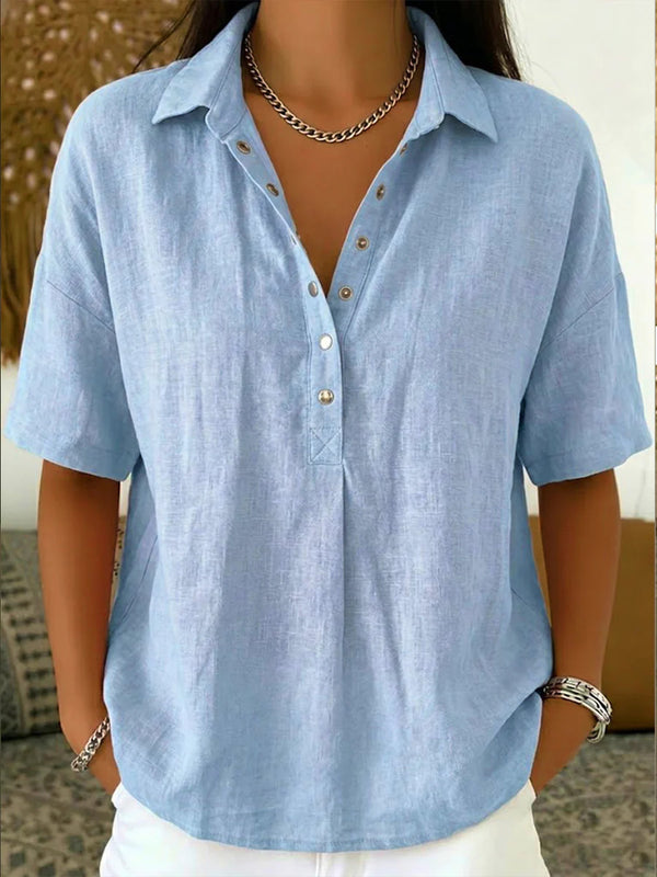 Summer Short-sleeved Shirt Button Pullover Top Fashion Casual Women's Clothing